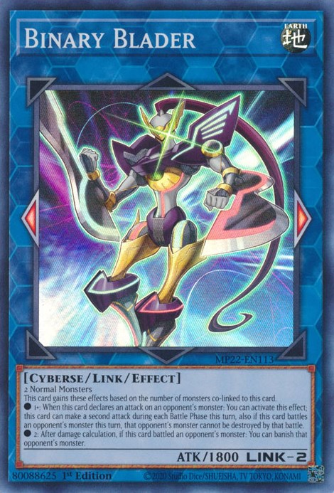 A Super Rare "Binary Blader" card from the Yugioh 2022 Tin of the Pharaoh's Gods Set (MP22).