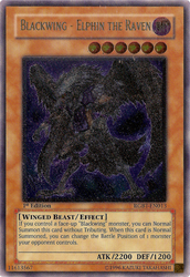 An Ultimate Rare "Blackwing - Elphin the Raven" card from the Yugioh Set: Raging Battle.