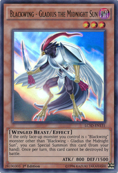 An Ultra Rare "Blackwing - Gladius the Midnight Sun" card from the Yugioh set: Legendary Collection 5D's.