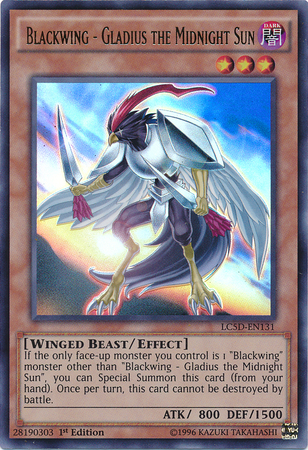 An Ultra Rare "Blackwing - Gladius the Midnight Sun" card from the Yugioh set: Legendary Collection 5D's.