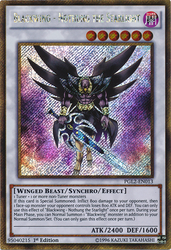 A Gold Secret Rare "Blackwing - Nothung the Starlight" card from the Yugioh set: Premium Gold: Return of the Bling.