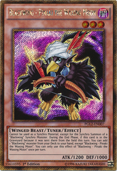 A Gold Secret Rare "Blackwing - Pinaki the Waxing Moon" card from the Yugioh set: Premium Gold: Return of the Bling.