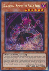 A Secret Rare "Blackwing - Simoon the Poison Wind" card from the Yugioh Set: Rarity Collection 1 (RA01).