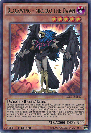 An Ultra Rare "Blackwing - Sirocco the Dawn" card from the Yugioh Set: Legendary Collection 5D's.
