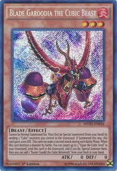 A Secret Rare "Blade Garoodia the Cubic Beast" card from the Yugioh Set: The Dark Side of Dimensions Movie Pack: Secret Edition.