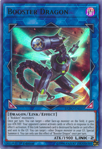An Ultra Rare "Booster Dragon" card from the Yugioh Set: Duel Power (DUPO).