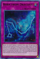 An Ultra Rare "Born from Draconis" card from the Yugioh Set: Battles of Legend: Relentless Revenge (BLRR).