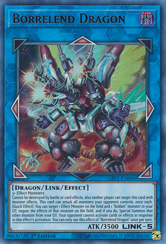 An Ultra Rare "Borrelend Dragon" card from the Yugioh Set: Ghosts From the Past: The 2nd Haunting (GFP2).