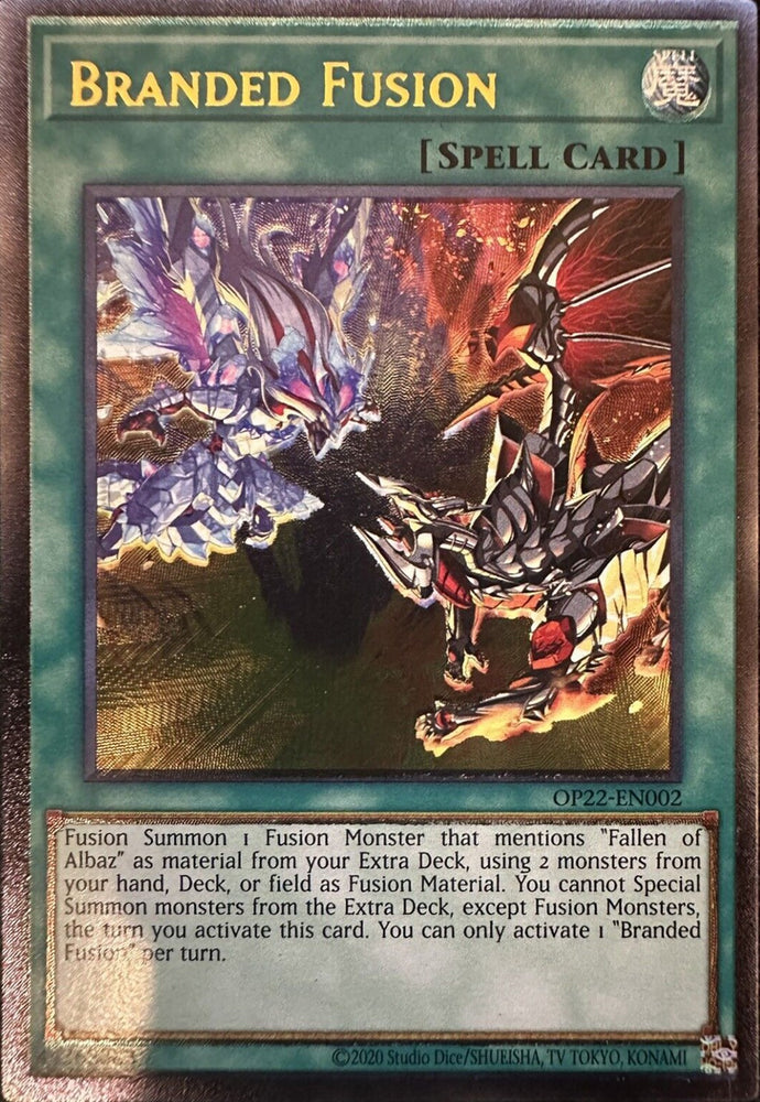 An Ultimate Rare "Branded Fusion" card from the Yugioh OTS Tournament Pack 22 (OP22).