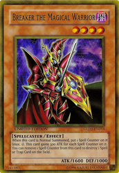 A Gold Rare "Breaker the Magical Warrior" card from the Yugioh Set: Gold Series 1 (GLD1.