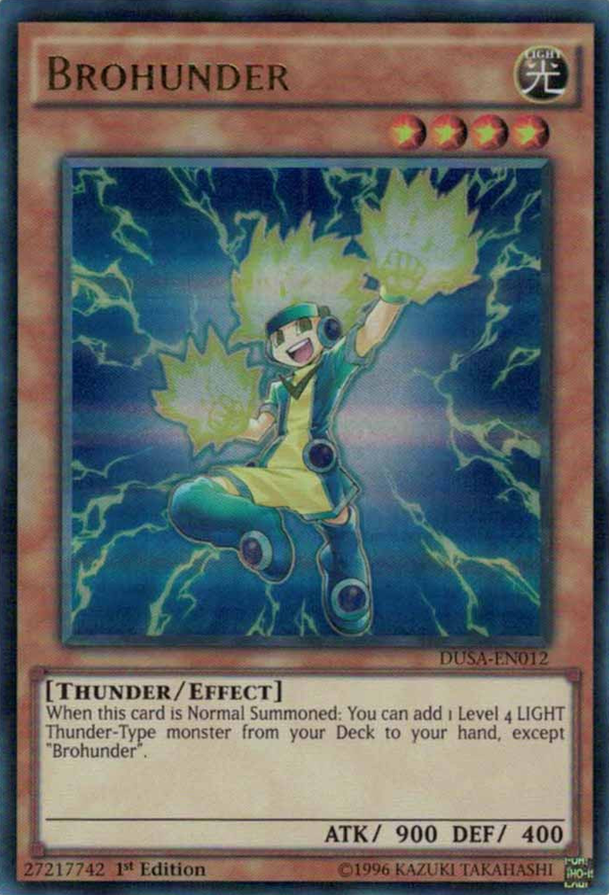 An Ultra Rare "Brohunder" card from the Yugioh Set: Duelist Saga.