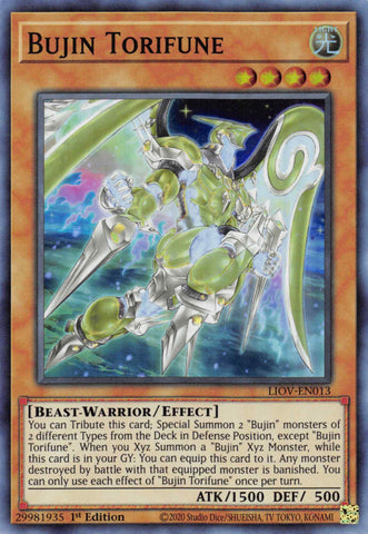  A Super Rare "Bujin Torifune" card from the Yugioh Set: Lightning Overdrive.