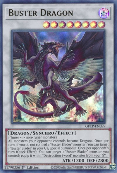 An Ultra Rare "Buster Dragon" card from the Yugioh Set: Ghosts From the Past.