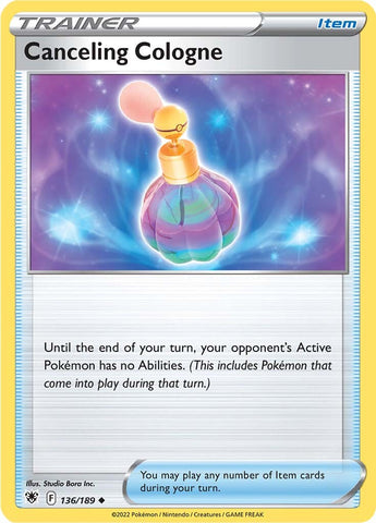 An Uncommon "Canceling Cologne" card from the Pokemon Set: Astral Radiance.