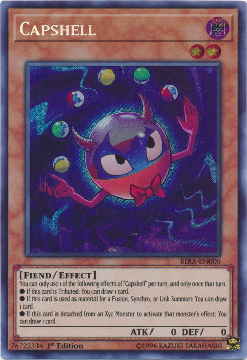 A Secret Rare "Capshell" card from the Yugioh Set: Rising Rampage (RIRA).