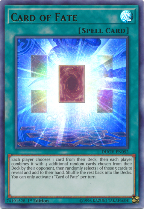 An Ultra Rare "Card of Fate" card from the Yugioh Set: Duel Overload (DUOV).