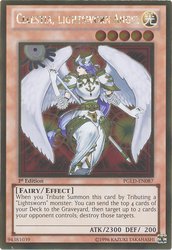 A Gold Rare "Celestia, Lightsworn Angel" card from the Yugioh Set: Premium Gold (PGLD).