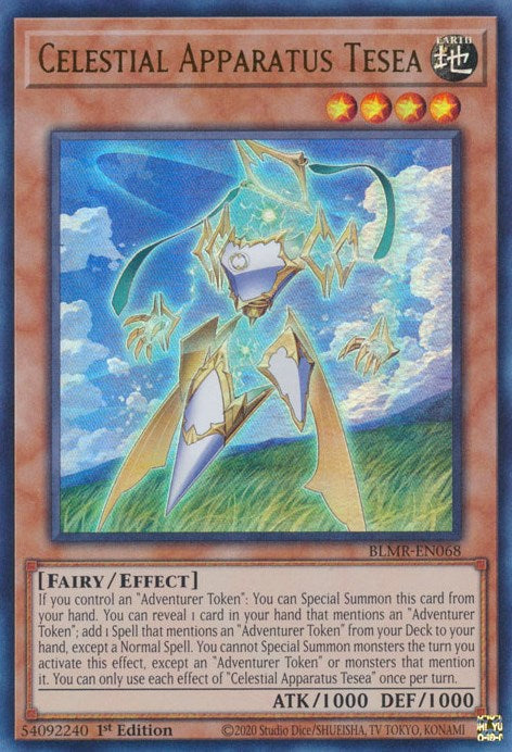 An Ultra Rare "Celestial Apparatus Tesea" card from the Yugioh Set: Battles of Legend: Monstrous Revenge.