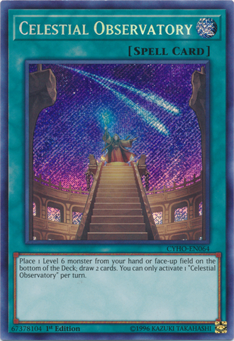 A Secret Rare "Celestial Observatory" card from the Yugioh Set: Cybernetic Horizon.