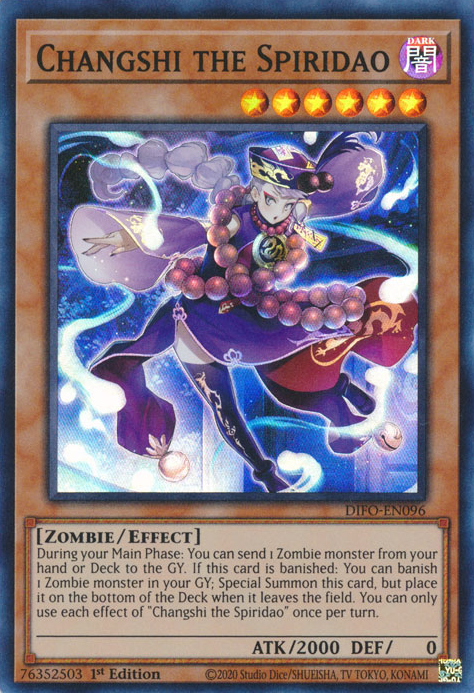  A Super Rare "Changshi the Spiridao" card from the Yugioh Set: Dimension Force.