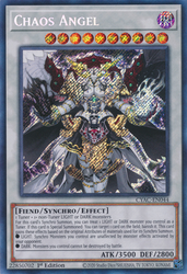 A Secret Rare "Chaos Angel" card from the Yugioh Set: Cyberstorm Access.