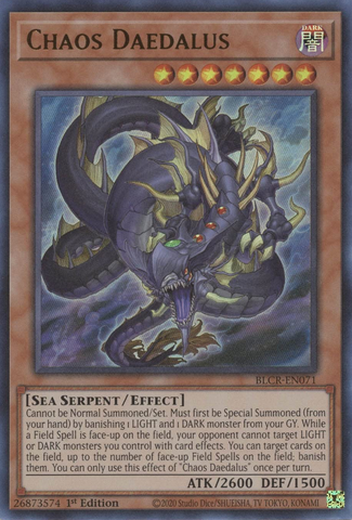 An Ultra Rare "Chaos Daedalus" card from the Yugioh Set: Battles of Legend: Crystal Revenge.