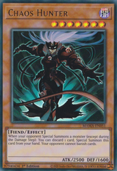 An Ultra Rare "Chaos Hunter" card from the Yugioh Set: Magnificent Mavens.