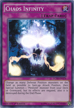 A Super Rare "Chaos Infinity" card from the Yugioh Set: Legendary Collection: 5D's (LC5D).