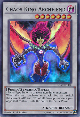 A Super Rare "Chaos King Archfiend" card from the Yugioh Set: Legendary Collection 5D's (LC5D).