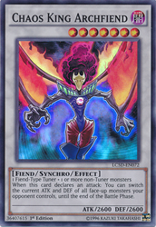 A Super Rare "Chaos King Archfiend" card from the Yugioh Set: Legendary Collection 5D's (LC5D).
