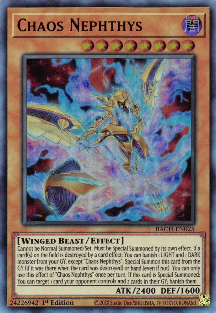  An Ultra Rare "Chaos Nephthys" card from the Yugioh Set: Battle of Chaos.