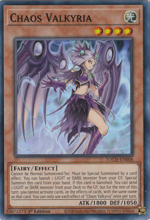 A Super Rare "Chaos Valkyria" card from the Yugioh Set: Toon Chaos.