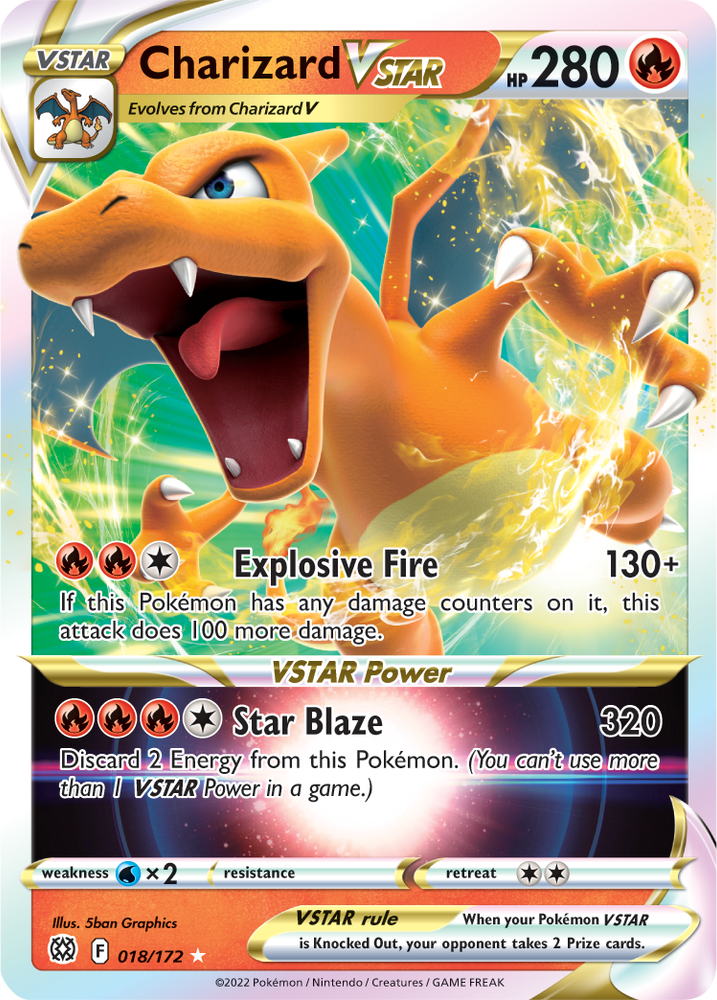 An Ultra Rare "Charizard Vstar" (018/172) card from the Pokemon Set: Brilliant Stars.