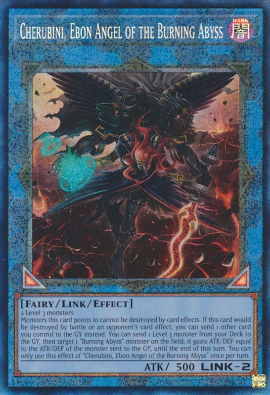  A Prismatic Collector's Rare "Cherubini, Ebon Angel of the Burning Abyss" card from the Yugioh Set: Rarity Collection 1 (RA01).