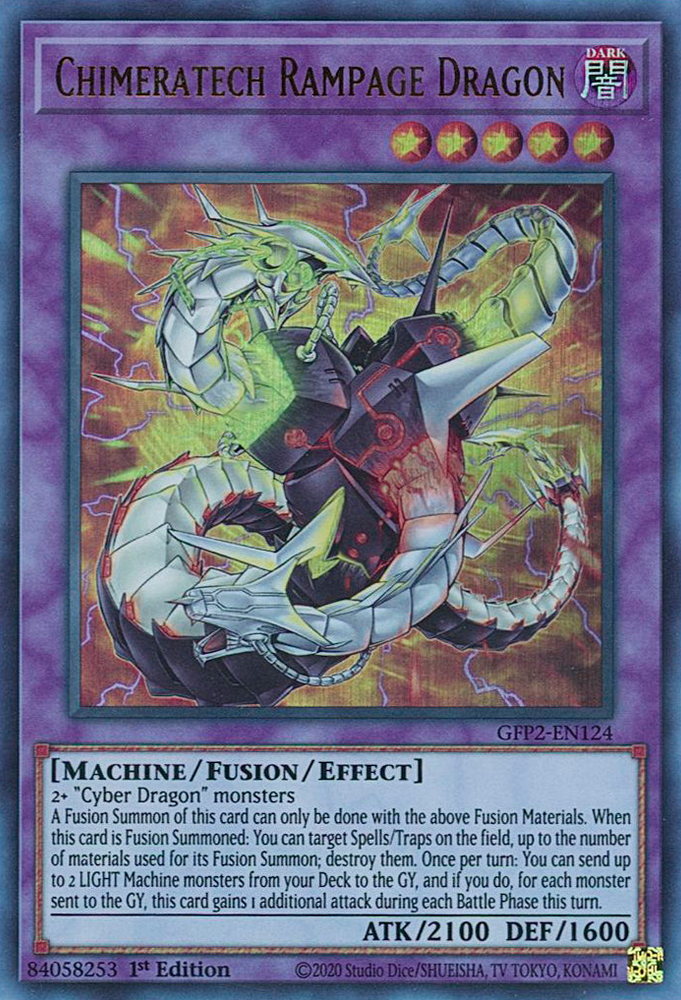  An Ultra Rare "Chimeratech Rampage Dragon" card from the Yugioh Set: Ghosts From the Past: The 2nd Haunting (GFP2).