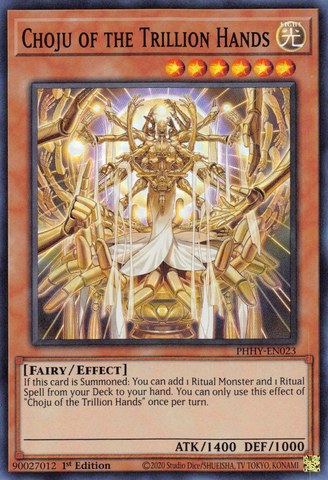 A Super Rare "Choju of the Trillion Hands" card from the Yugioh Set: Photon Hypernova (PHHY).