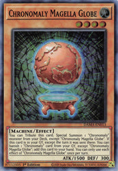 A Super Rare "Chronomaly Magella Globe" card from the Yugioh Set: Number Hunters.