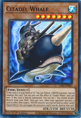 An Ultra Rare Blue "Citadel Whale" card from the Yugioh Set: Legendary Duelists: Season 1 (LDS1).