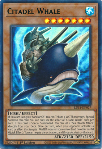 An Ultra Rare Green "Citadel Whale" card from the Yugioh Set: Legendary Duelists: Season 1 (LDS1).