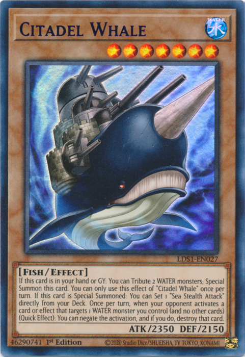 An Ultra Rare Purple "Citadel Whale" card from the Yugioh Set: Legendary Duelists: Season 1 (LDS1).