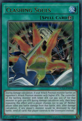 An Ultra Rare "Clashing Souls" card from the Yugioh Set: Duelist Saga (DUSA).