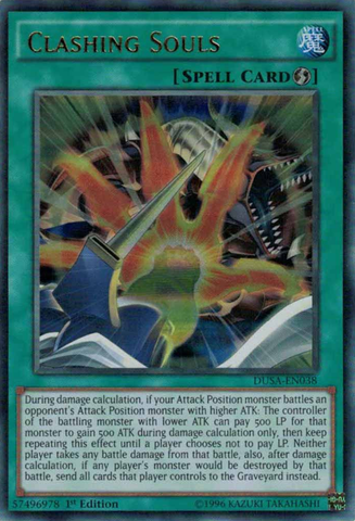 An Ultra Rare "Clashing Souls" card from the Yugioh Set: Duelist Saga (DUSA).