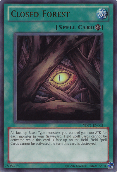 An Ultra Rare "Closed Forest" card Video Game Promotional Card from 5D's Duel Transer