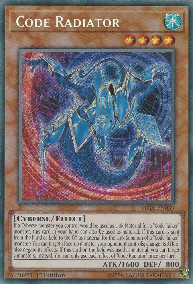 A Secret Rare "Code Radiator" card from the Yugioh Set: Fists of the Gadgets.