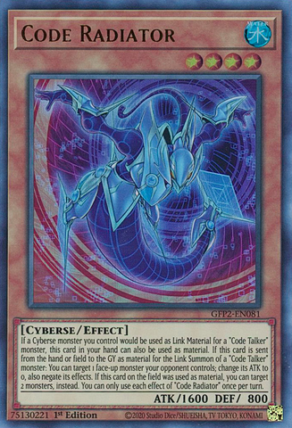  An Ultra Rare "Code Radiator" card from the Yugioh Set: Ghosts From the Past: The 2nd Haunting (GFP2).