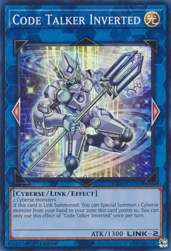 A Super Rare "Code Talker Inverted" card from the Yugioh Set: Rarity Collection 1 