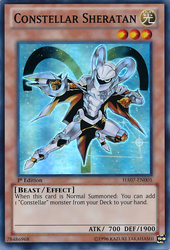 A Super Rare "Constellar Sheratan" card from the Yugioh Set: Hidden Arsenal 7.