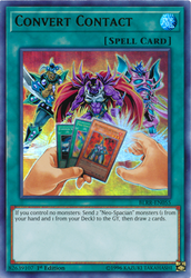 An Ultra Rare "Convert Contact" card from the Yugioh Set: Battles of Legend: Relentless Revenge (BLRR).