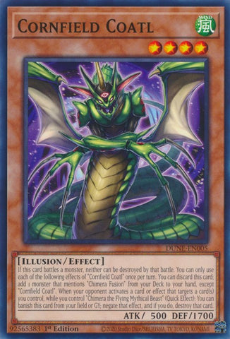 A Common "Cornfield Coatl" card from the Yugioh Set: Duelist Nexus.