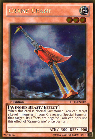 A Gold Rare "Crane Crane" card from the Yugioh Set: Premium Gold (PGLD).